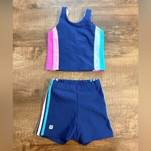 Sylvia P Girls Kids Navy Blue Matching Set with Pink and Blue Stripes Size 6 GUC